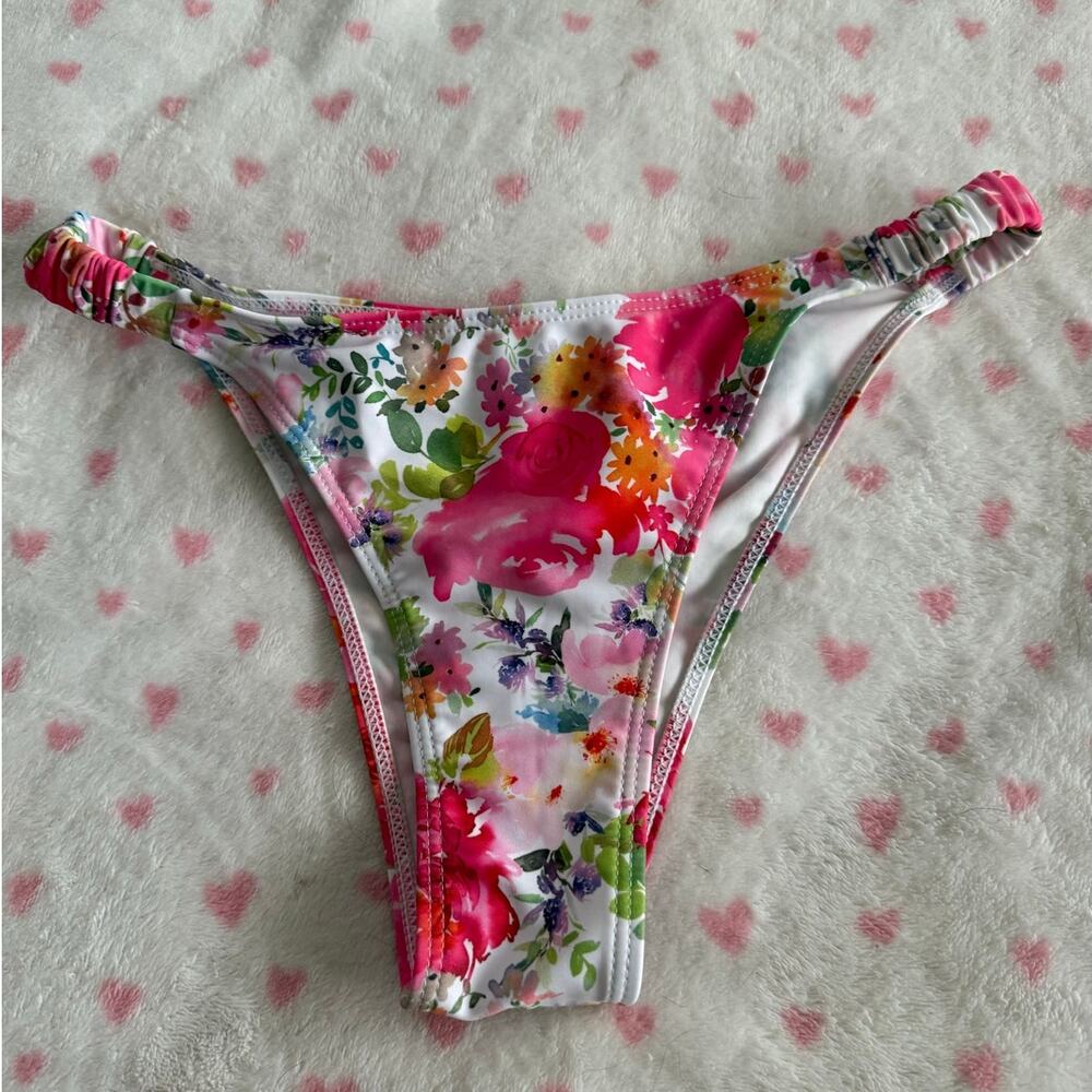 Floral High Cut Cheeky Bright Womens Swim Bikini Bottoms Size M